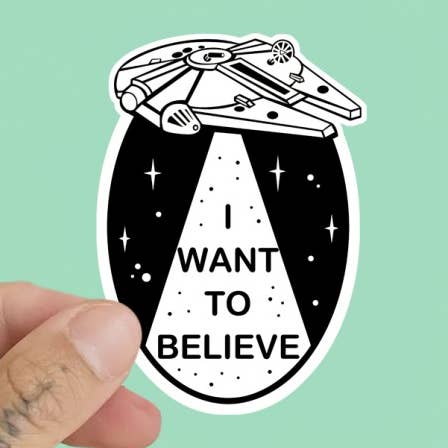 Pegatina de vinilo « I Want to Believe » de 8 cm para venta al por mayor de La Barbuda - No U.S. custom fees