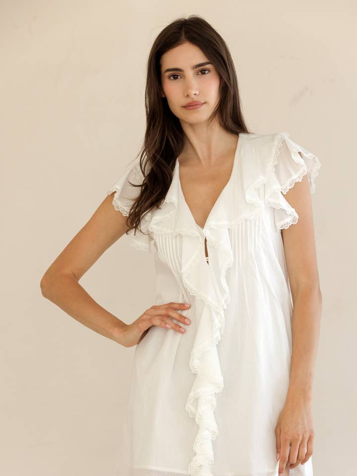 JD8171-RUFFLED V-NECK MINI DRESS for wholesale by STORIA