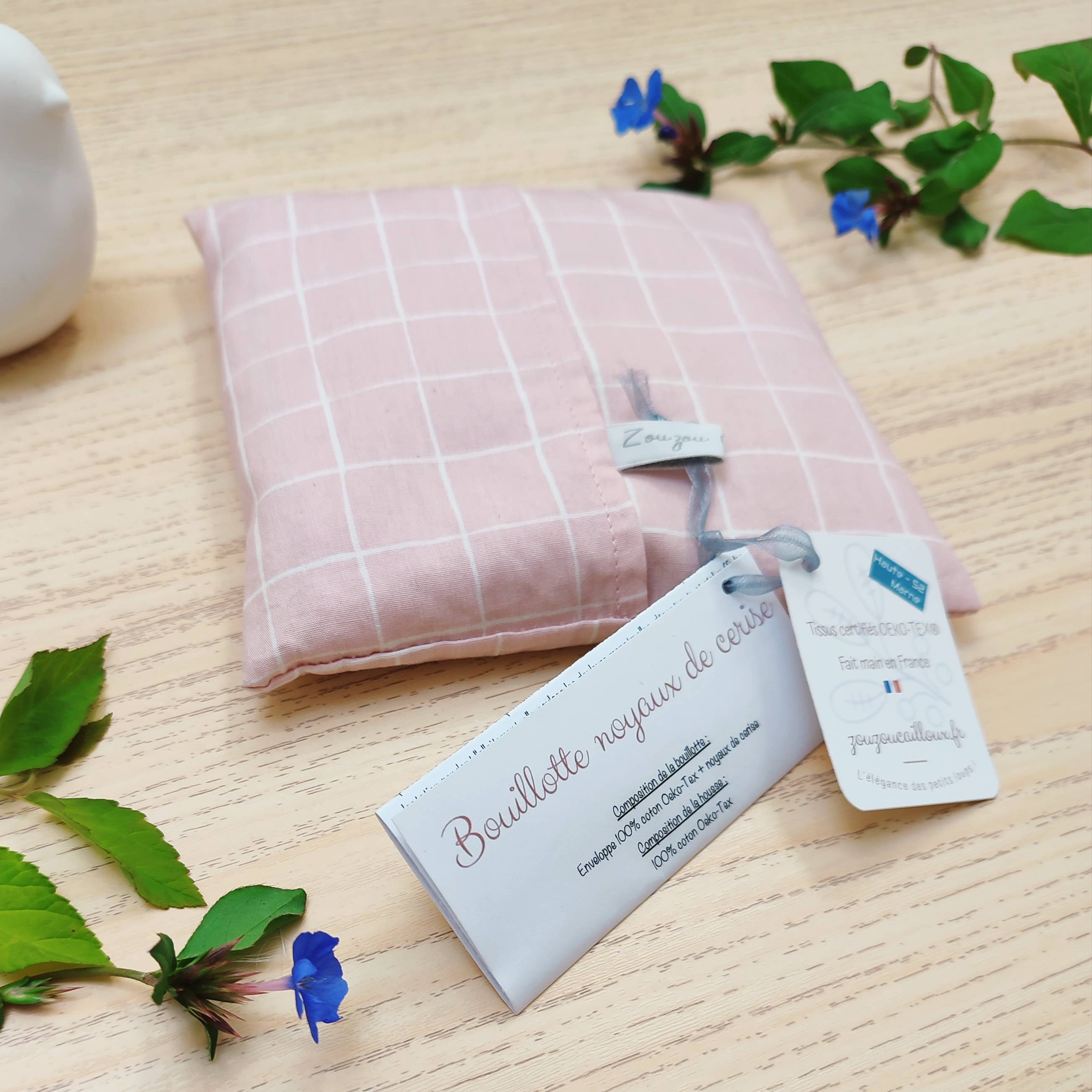 ZOUZOU CAILLOUX - Wholesale Hot/Cold Compress - Cherry pit heating pad pink checkered - 15 cm x 15 cm2