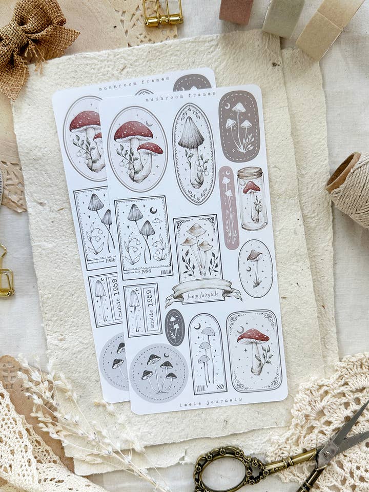 Stickerblatt mit Pilzrahmen für den Großhandel von leelajournals