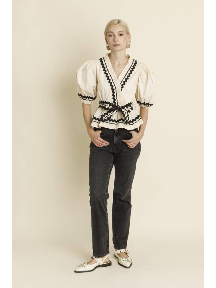 Aureum - Wholesale Blouse - Women's - AT1832 - RIC RAC TRIM PEPLUM BLOUSE
