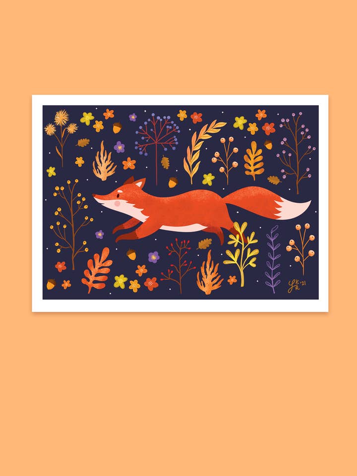 Autumn Trails Fox fall art print for wholesale by Paper Cat Club