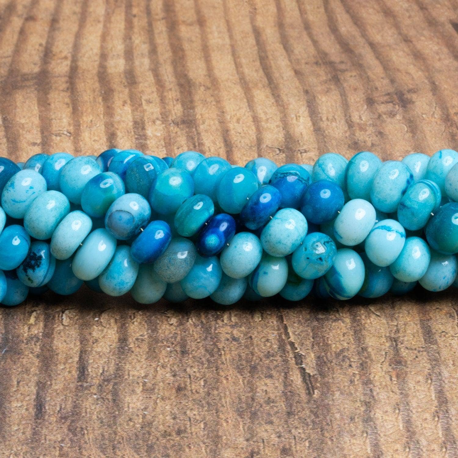 The Bead Traders - Wholesale Beads - 10mm Blue Green Opal Plain Rondelles 16 inch 63 beads0