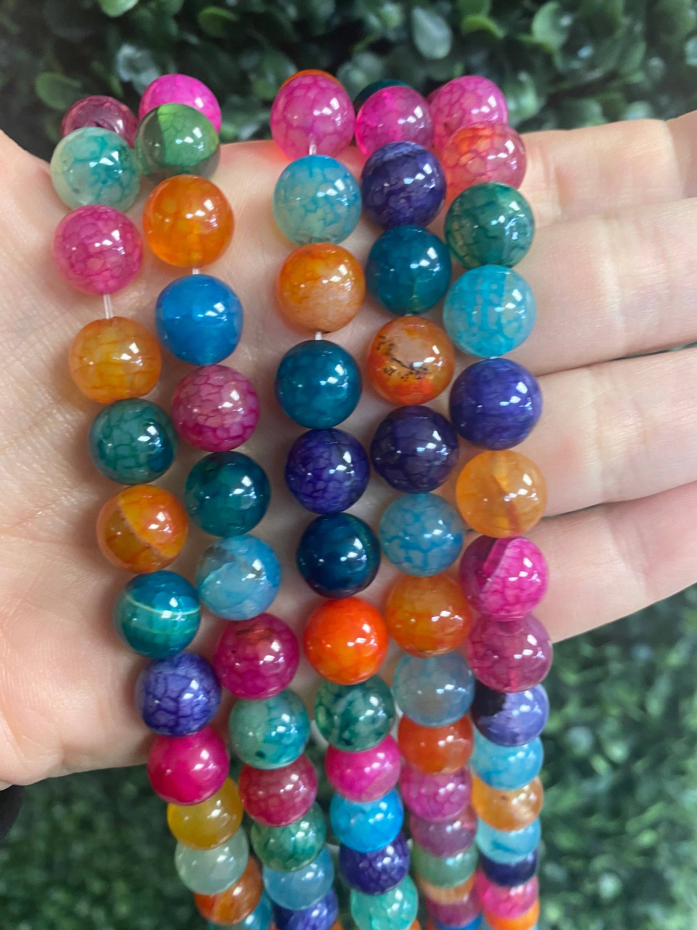 The Bead Bazaar - Wholesale Beads - 6mm Bright Rainbow Agate Beads, 8mm Multicolor Candy Bright1