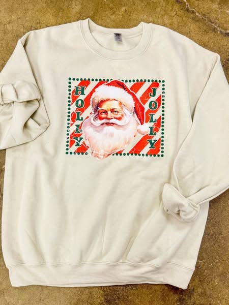 Small Town Society Apparel Co. - Wholesale Graphic Sweatshirt - Women's - Holly Jolly Vintage Santa | Sand | Sweatshirt3