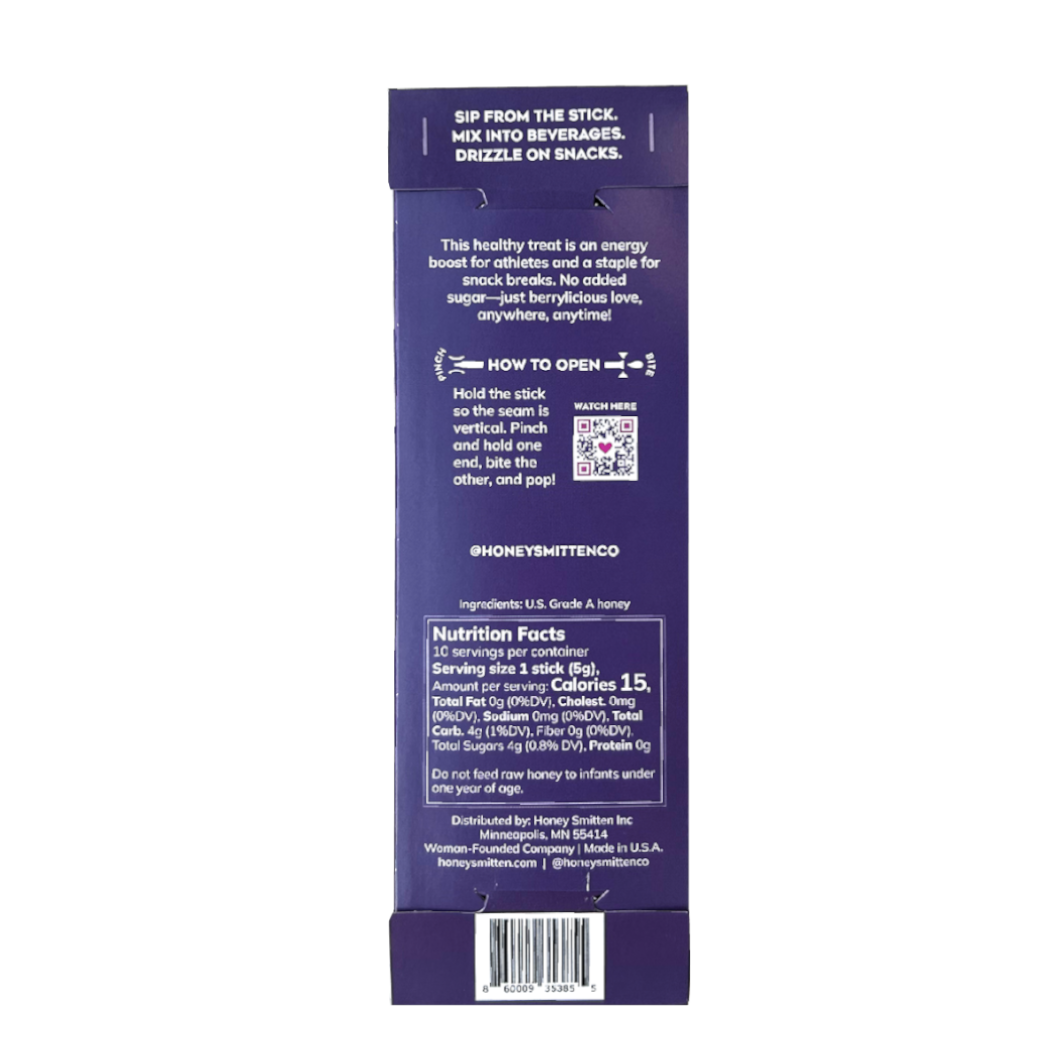 Honey Smitten - Wholesale Honey - Honey Sticks, BLACKBERRY BLOSSOM BLISS. 14 units3