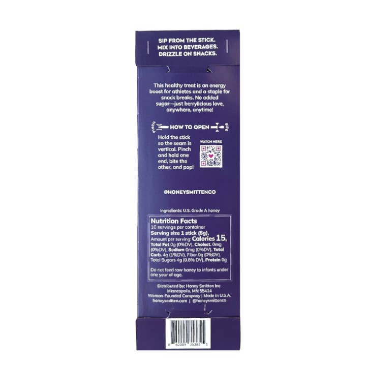 Honey Smitten - Wholesale Honey - Honey Sticks, BLACKBERRY BLOSSOM BLISS. 14 units3