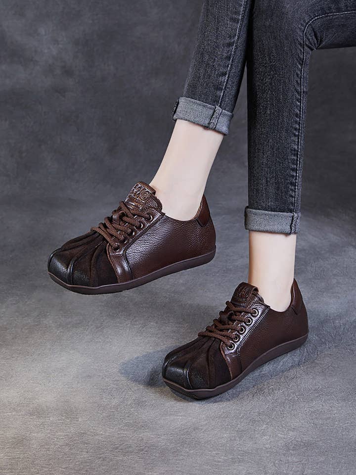 Women Retro Solid Leather Spliced Square Toe Strap Flat Shoes for wholesale by StyleGalX