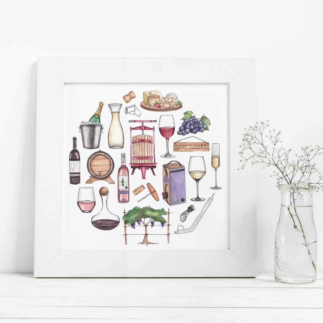 Green Blanky Studio - Venta al por mayor Ilustración - Impresión acuarela de icono de vino2