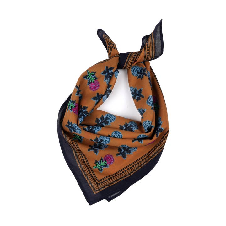 Heritage Bloom Embroidered Bandana - Mustard Yellow for wholesale by Vismaya - A Brand by Shivani LLC
