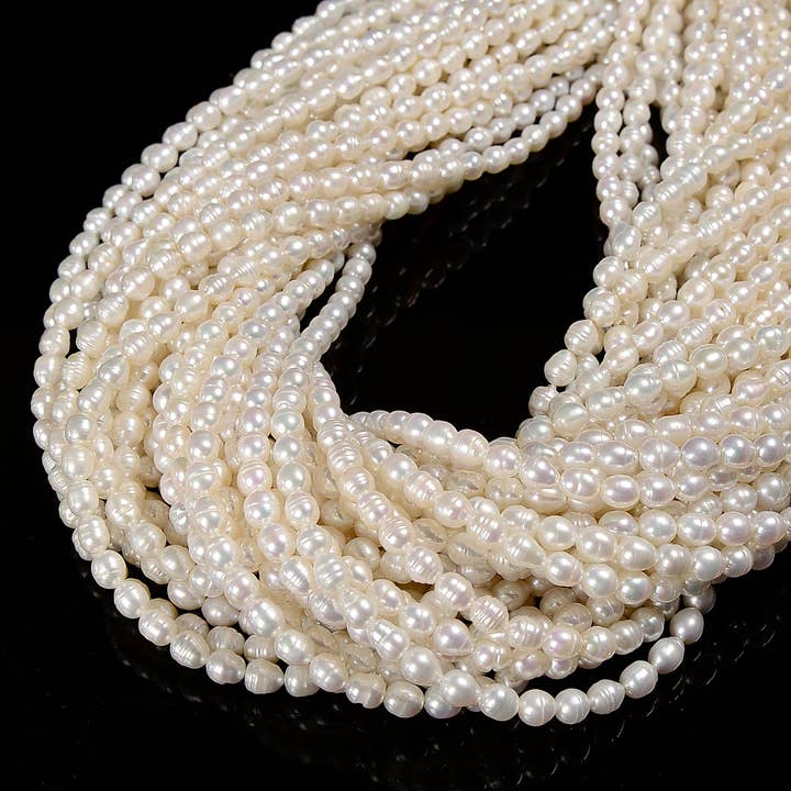 CRCBEADS - Wholesale Beads - White Fresh Water Pearl Rice Shape Beads Size 3x4mm 15.5'' Strand