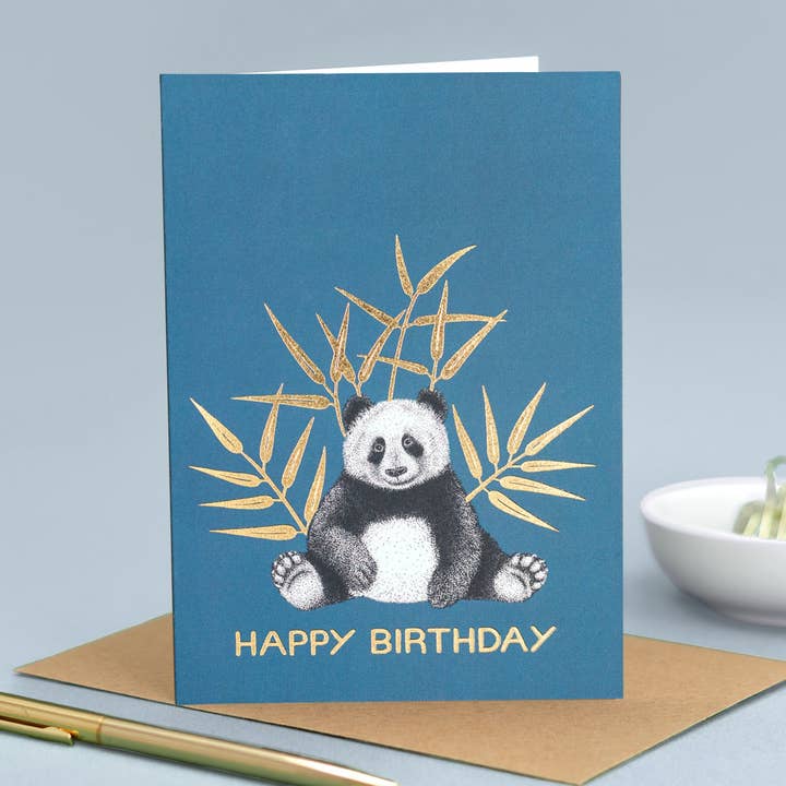 Luxury Birthday Card - Panda // Gold Foil Animal Cards //Eco-friendly Cards // Wildlife Art Cards for wholesale by Wild Lines