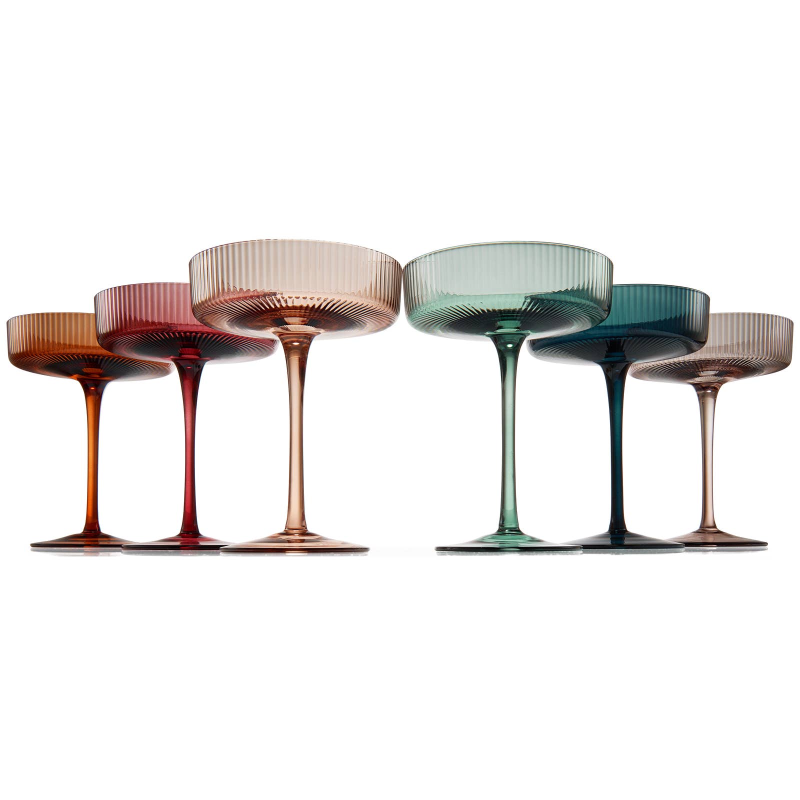 The Wine Savant /  Khen Glassware - Wholesale Cocktail/Liquor Glass - Art Deco Ribbed Pastel Coupe, & Cocktail Glasses - 6 Set1