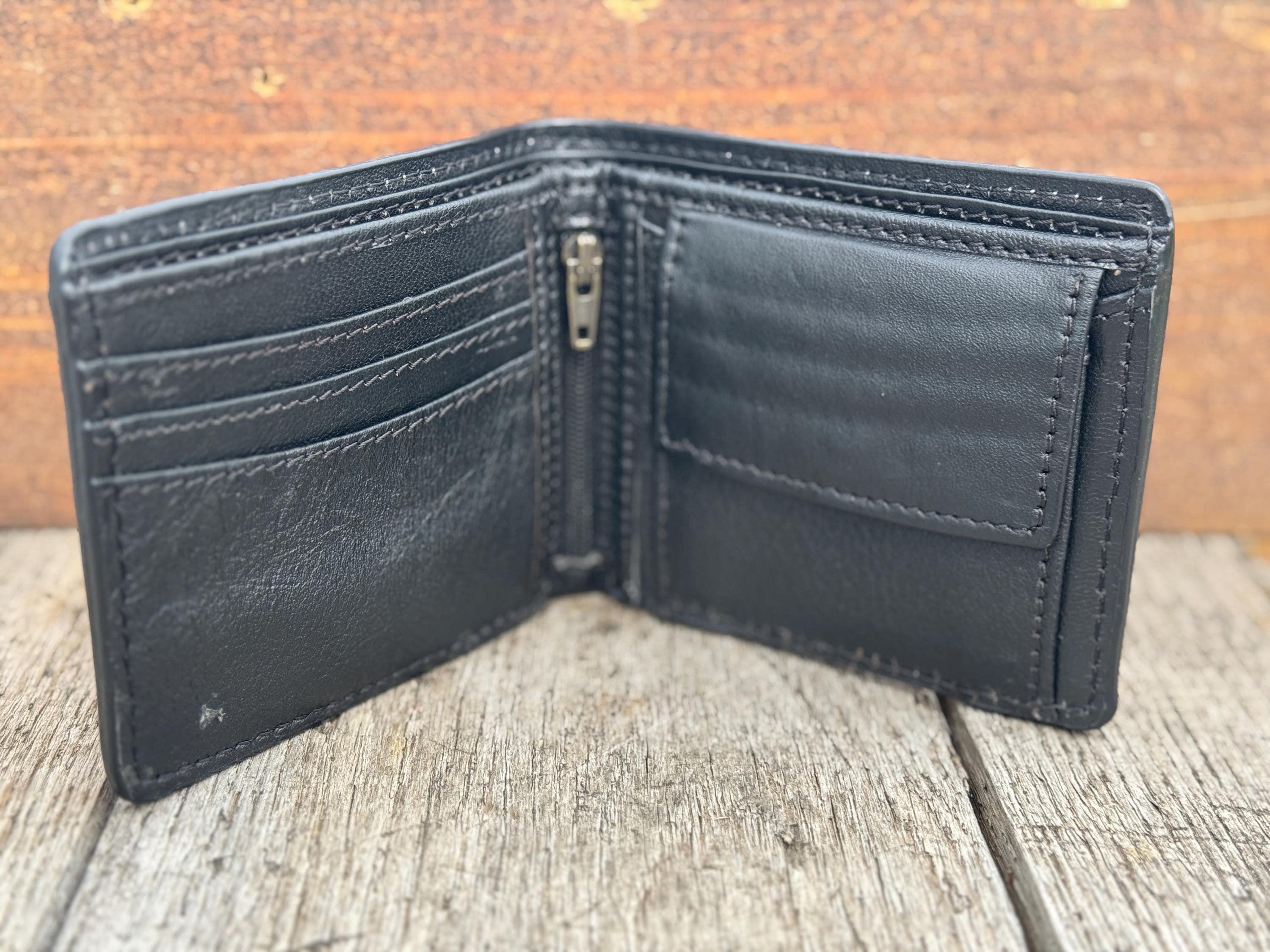 Double B Wild Rags - Wholesale Wallet - Men's - Men’s Western bi-fold wallet tooled floral Cow Skull Aces Cards details by Double B Wild Rags3