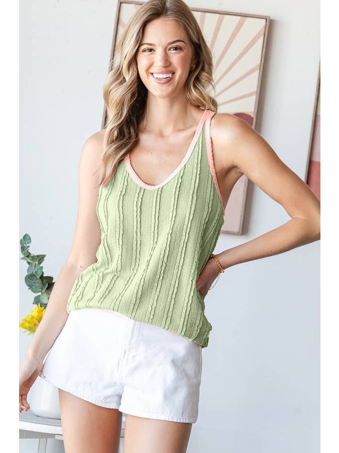 7th Ray - Venta al por mayor Túnica - Mujer - Top de Tirantes con Textura Arrugada y Contraste de Color Cuello Redondo T593820