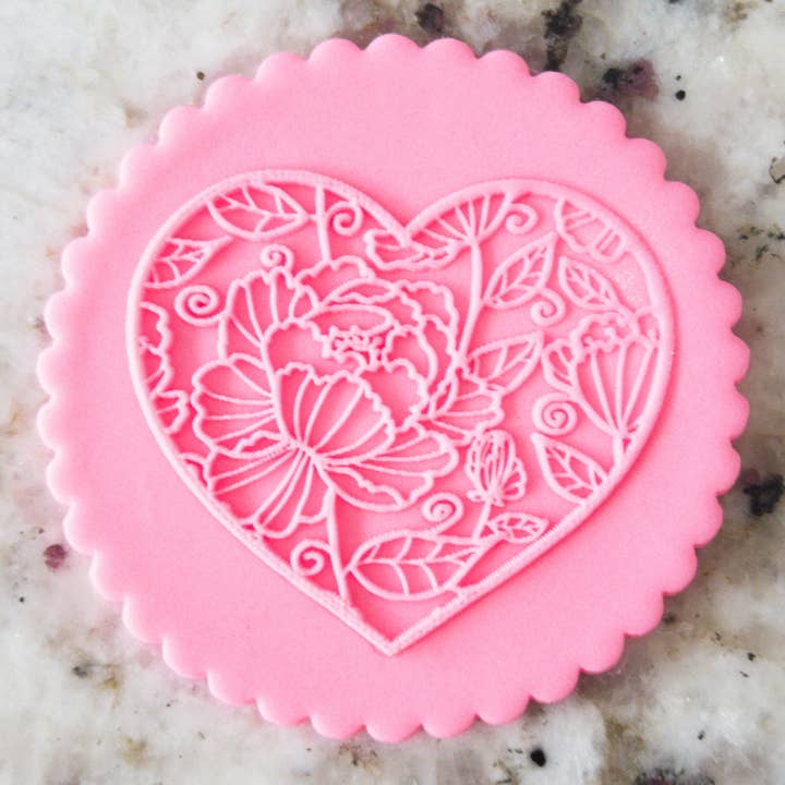 Floral Detail Heart POPup Embosser Cookie Biscuit Stamp Valentines Day for wholesale by Cut Bake Stamp