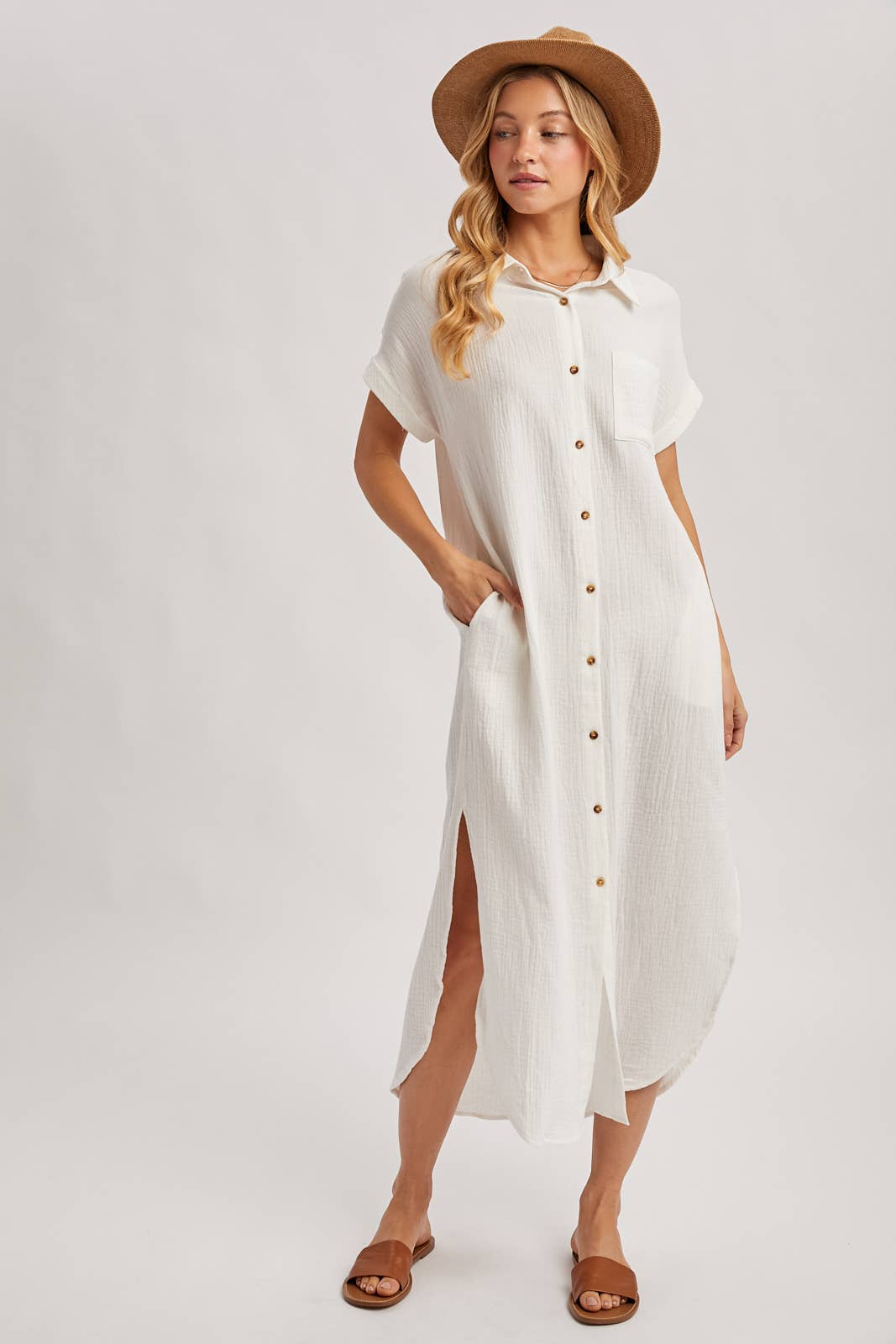 Bluivy - Wholesale Dress - Women's - BUTTON UP MAXI SHIRT DRESS WITH POCKET67