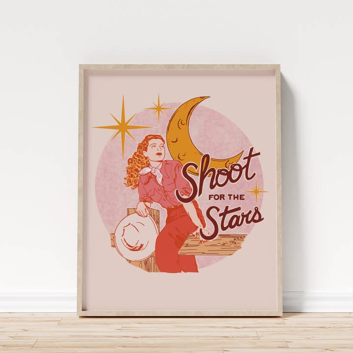 Vintage Cowgirl Art Print - "Shoot For The Stars" for wholesale by HoldThatPunch