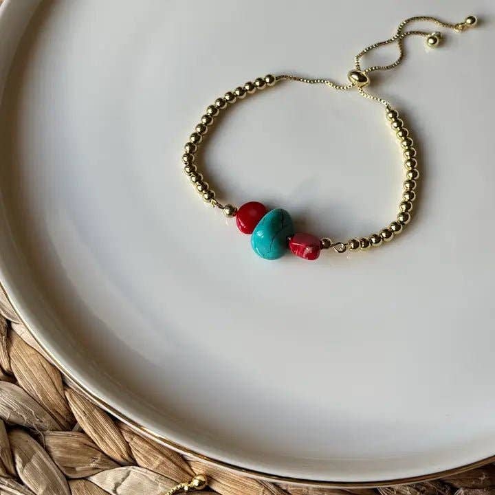 OE! - Wholesale Charm/Dangle Bracelet - PIETRE RED – 18K gold-plated steel bracelet with natural stones2