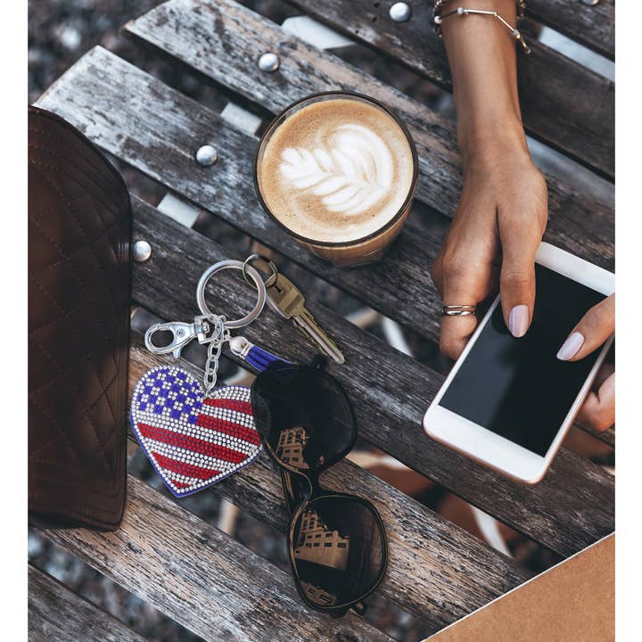 Cota Global - Wholesale Keychain - Unisex - Sparkling Rhinestones Charm With Tassel - Usa Flag Heart6