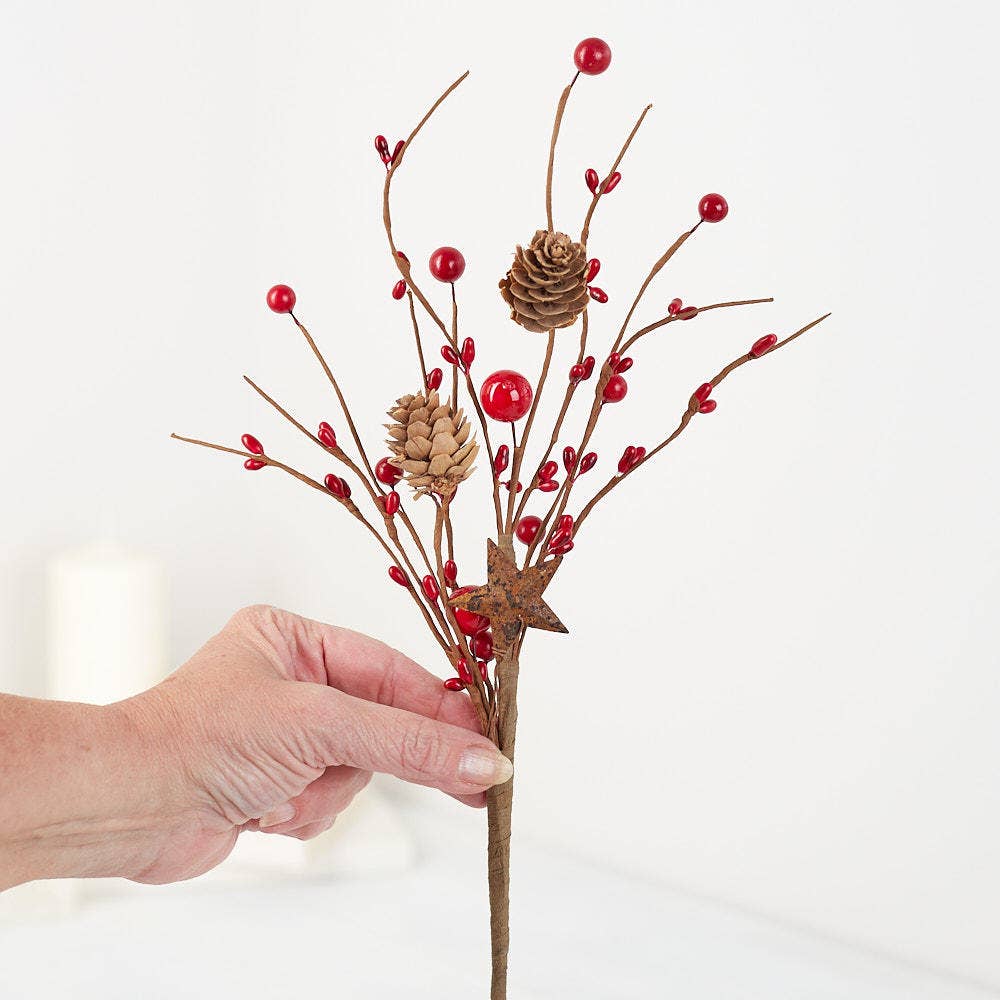 Factory Direct Craft - Wholesale Artificial Flowers - Red Pip Berry and Rusty Tin Star - Select Pick or Garland 5