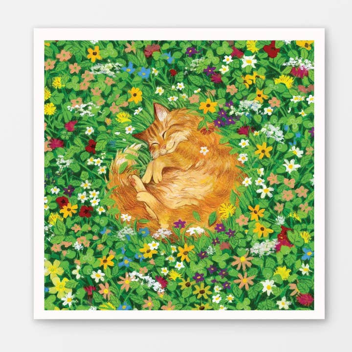 Flower Cat Nap Gouache Mini Print Wall Art Decor for wholesale by Tea Thyme Stationery