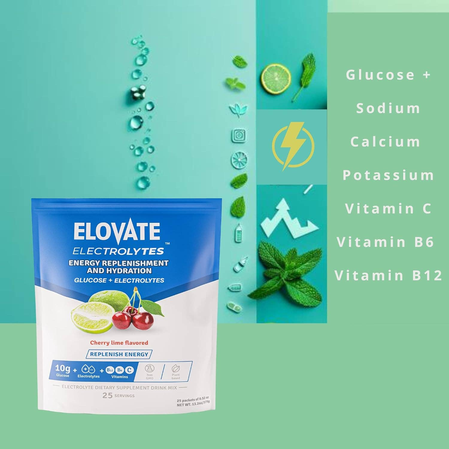ELOVATE - Wholesale Powdered Health Drink - Elovate 15 - Electrolyte Drink Mix with 10g Glucose - Hydrating Electrolyte Powder Packets for Energy, Rapid Rehydration, Workout Recovery, Dehydration Relief, Fitness & Active Lifestyles - Premium Drink for Daily Hydration (Fruit Punch, Pack of 25)4
