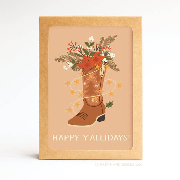 Fröhliche Feiertage Cowboy-Stiefel Faltkarten-Set für den Großhandel von Easyhand Goods – formerly Onderkast
