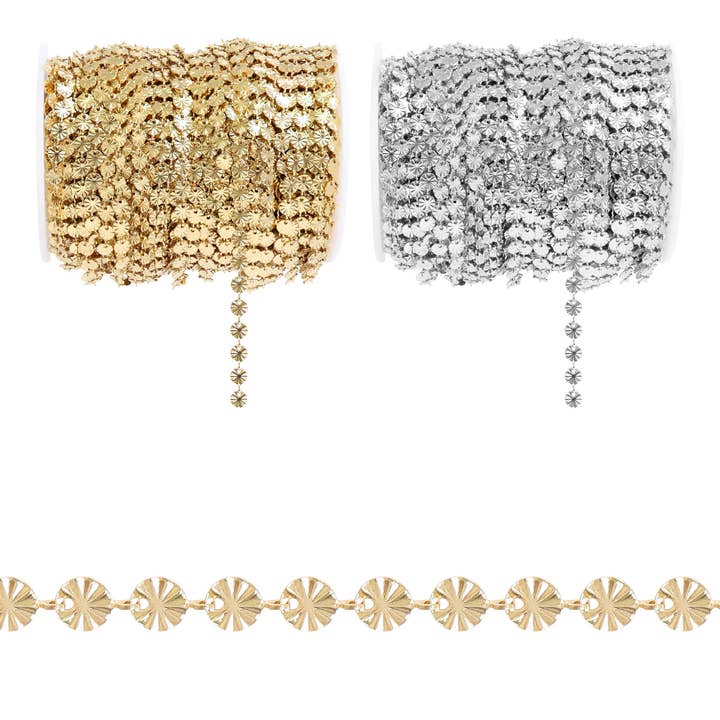 WJW - Wholesale Craft supplies - 18K Gold PVD Stainless Steel Sunburst Chain - By The Foot / SPL10362