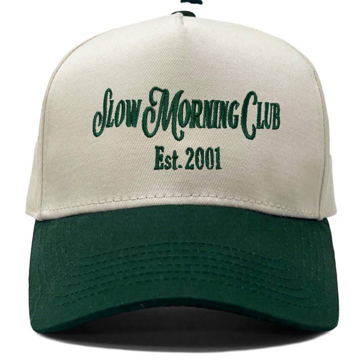 Funky Junque - Wholesale Trucker Hat - Women's - Two Tone Cap - Slow Morning Club - Forest/Beige