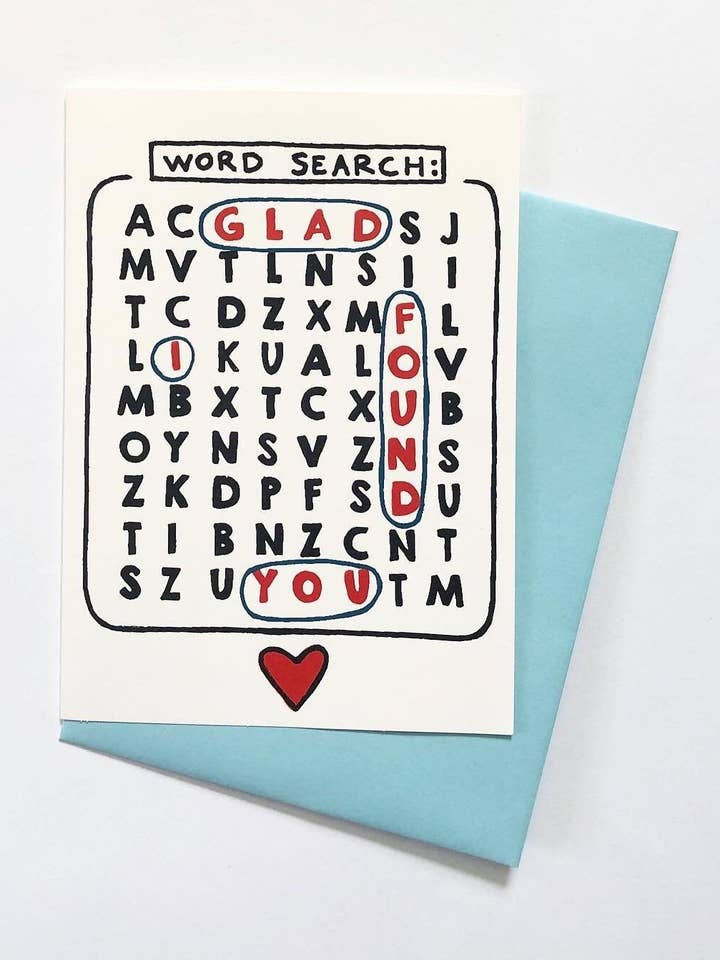 Ordet søgning, kærlighedskort for engroshandel hos Marigold Paper
