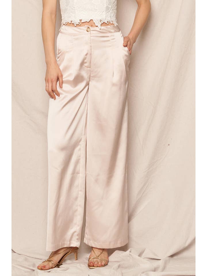 En Crème - Wholesale Pants - Women's - Satin Wide Leg Pants