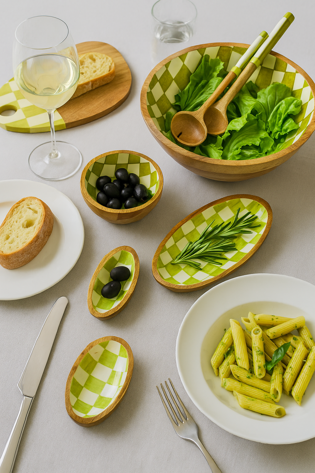 Atolia Designs – wholesale Bowl – Green Chequered Handpainted Wooden Bowl - Small1