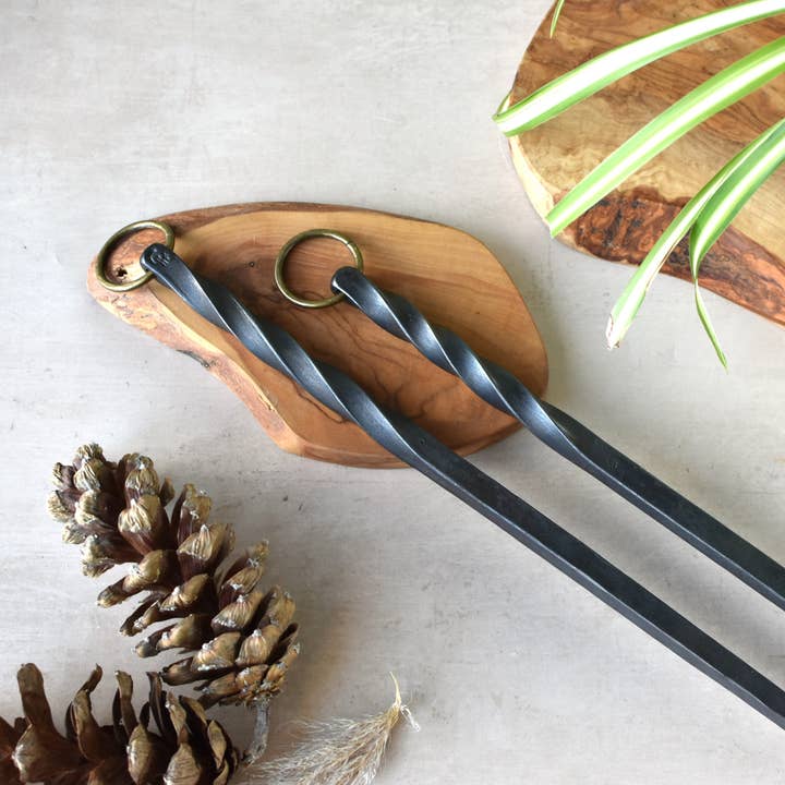 Coach House Forge – wholesale Fire pit – Handforged Iron 'Barley Twist' Poker with Bronze Hook Ring8