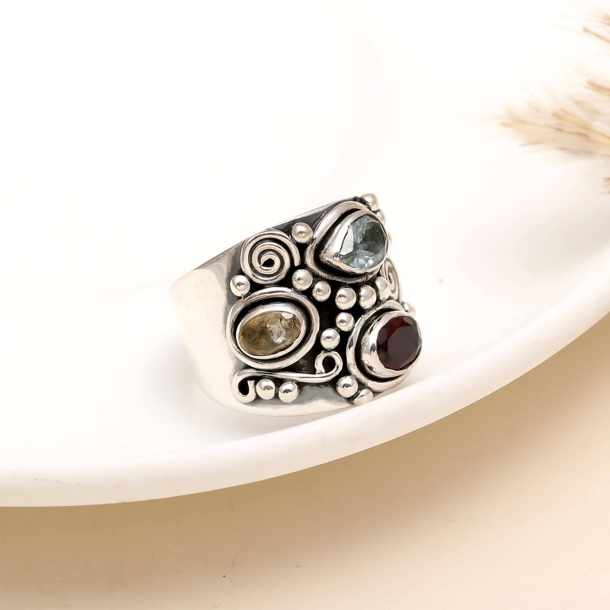 AG 925 JEWELLERY – wholesale Cocktail/statement ring – 925 Silver Multi-Stone Wide Band Ring2