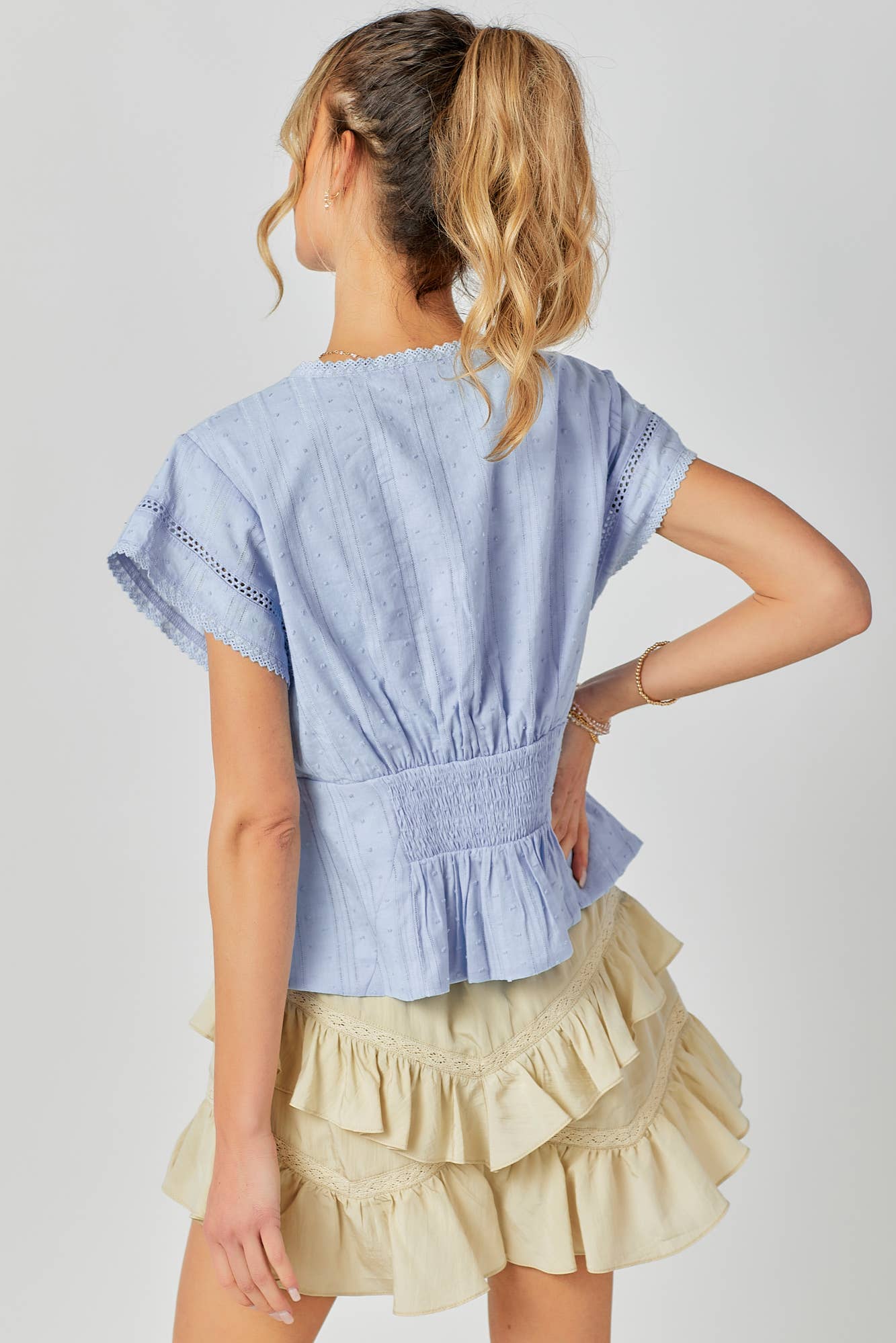 BABY PINK - Wholesale Knit Top - Women's - Lace Combo Peplum Top4