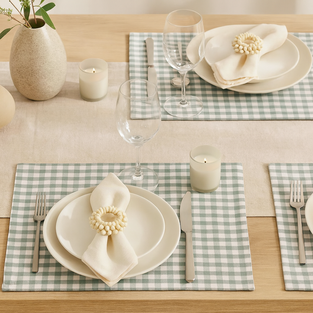 Fennco Styles – wholesale Placemat – Sage & White Plaid  Reversible Placemat - 14"x20"  2