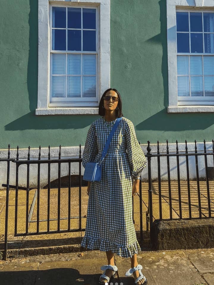 Poppy Gingham Maxi Dress in Dark Green for wholesale by BY MEGAN CROSBY