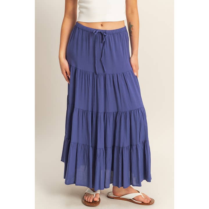 HYFVE - Wholesale Skirt - Women's - DZ25C894-High Waist Tiered Maxi Skirt