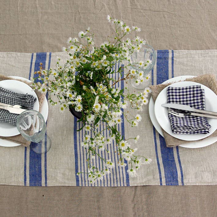 Runner da tavola in lino lavato - Blu village per la vendita all'ingrosso da parte di NorraVilla