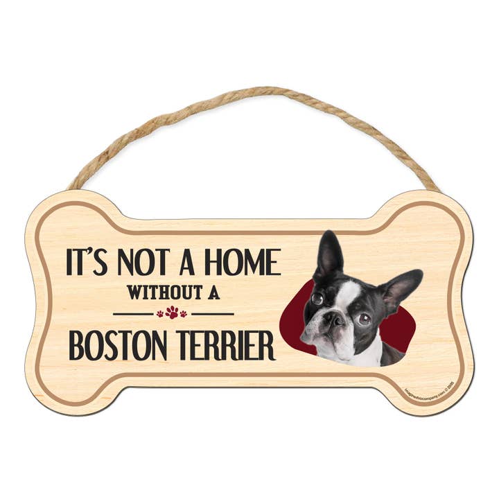 Imagine This Company - Wholesale Sign - Boston Terrier Bone Shaped Wood Sign