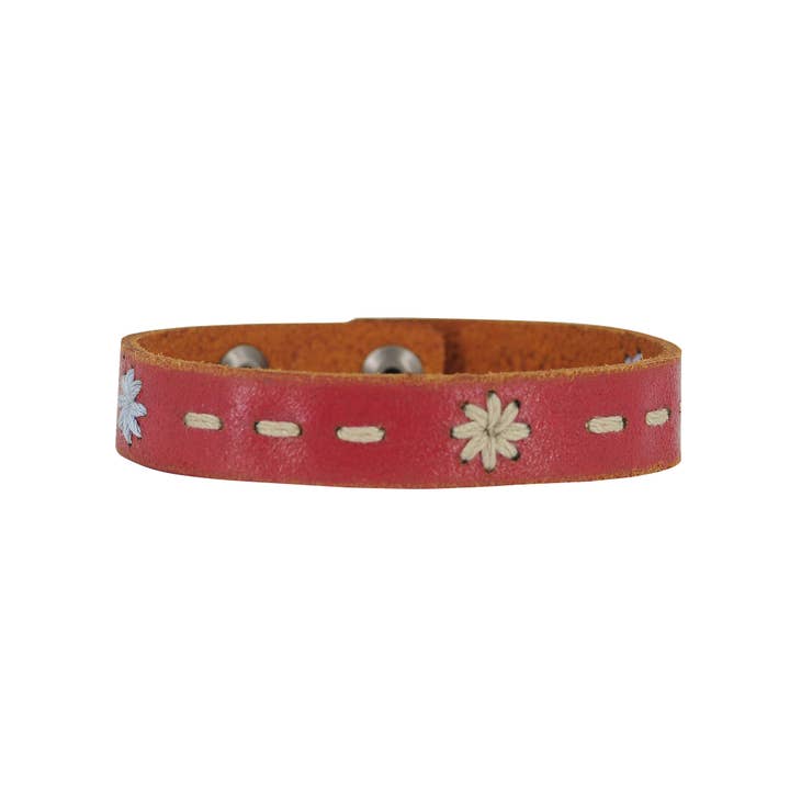 Most Wanted USA - Wholesale Bangle bracelet - Floral Stitched Leather Bracelet