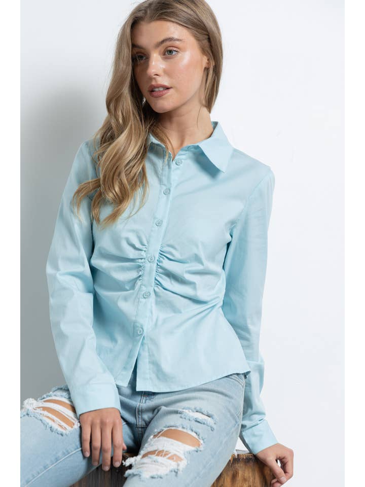 KIWI - Wholesale Button Down Shirt - Women's - IT2349-1 Ruched cotton shirt