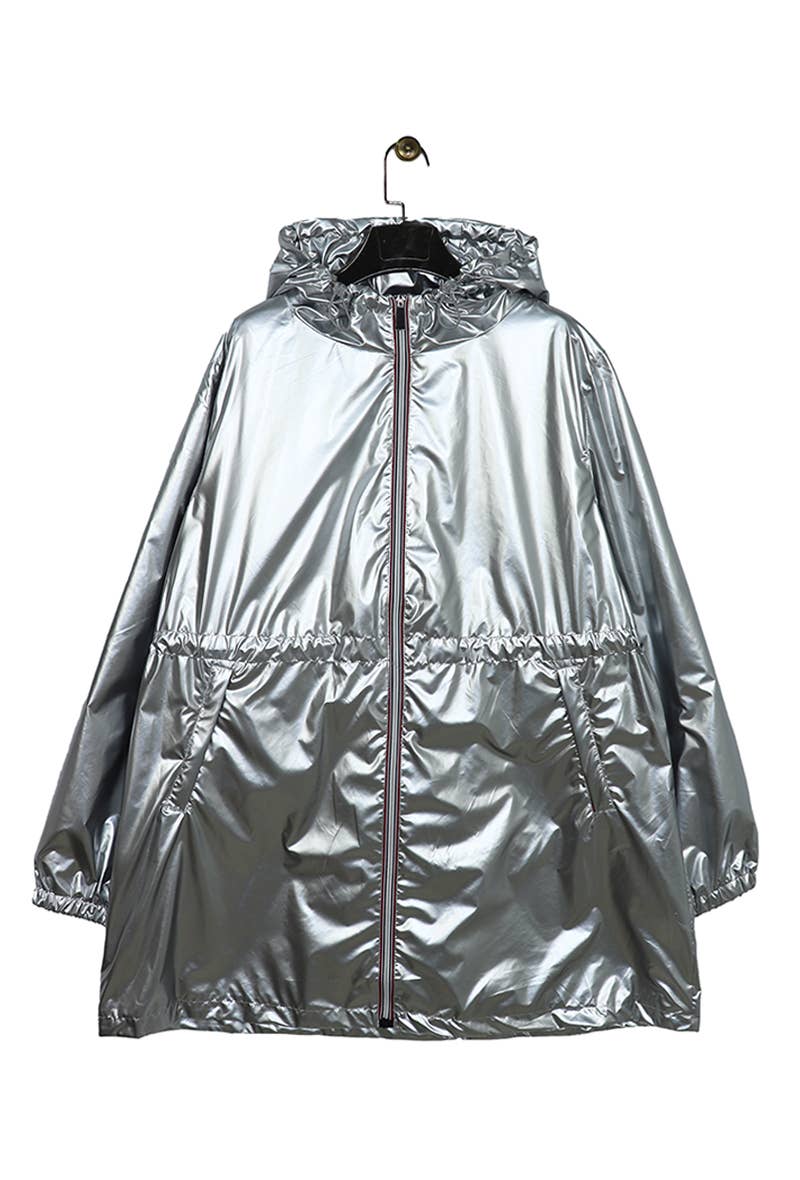 Attrait Paris - Venta al por mayor Cortavientos - Mujer - Cortavientos largo metálico con capucha y cremallera de colores Tallas grandes17