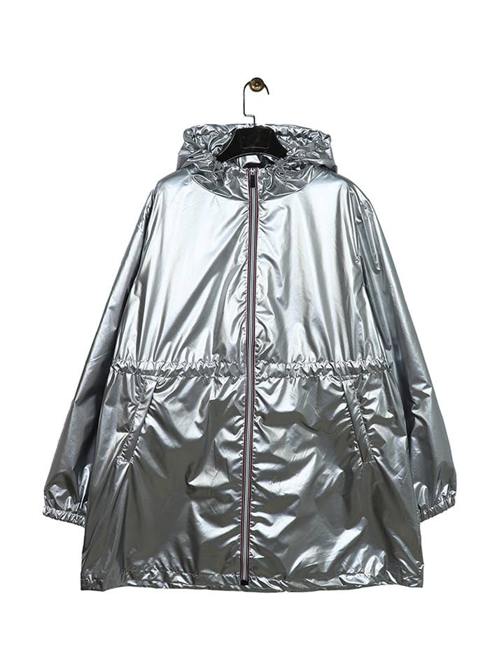 Attrait Paris - Venta al por mayor Cortavientos - Mujer - Cortavientos largo metálico con capucha y cremallera de colores Tallas grandes17