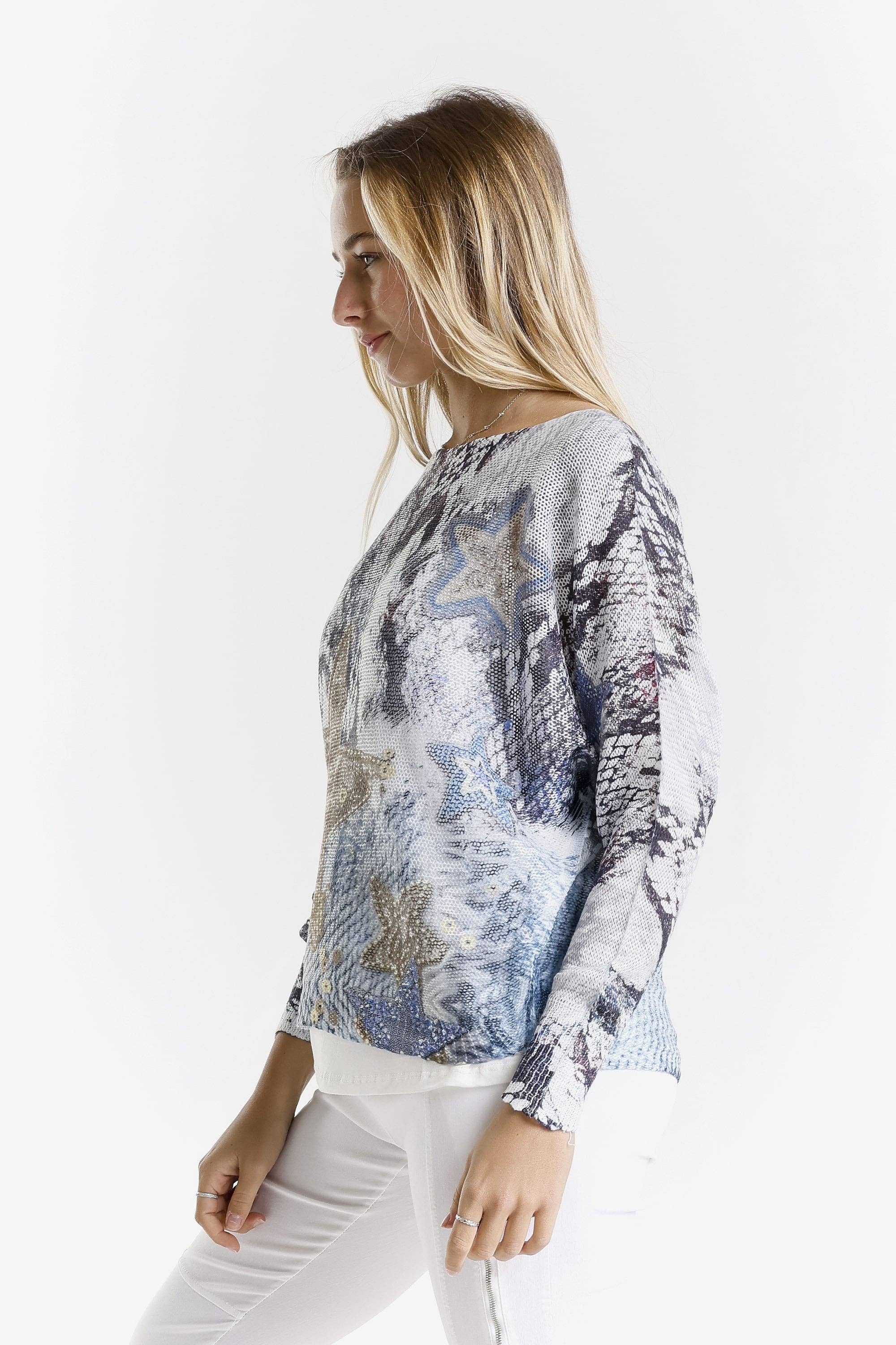 400 Blu Maglione a maglia aperta con maniche a pipistrello Snake Star Danielle (BLS424TS) in vendita all'ingrosso su Faire2