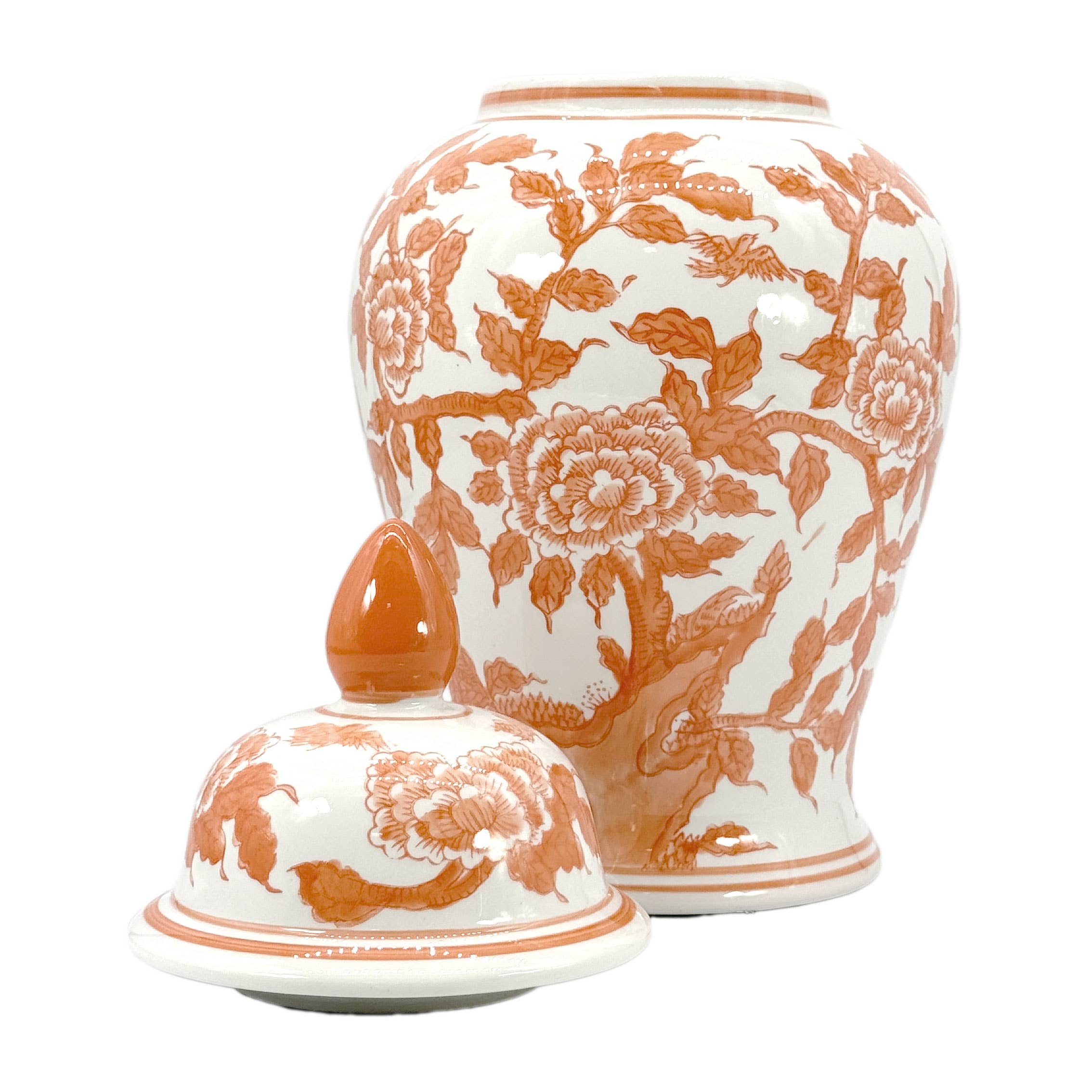 Galt International Company - Wholesale Decorative Jar - Orange & White Lotus Chinoiserie Ceramic Ginger Jar 18"3