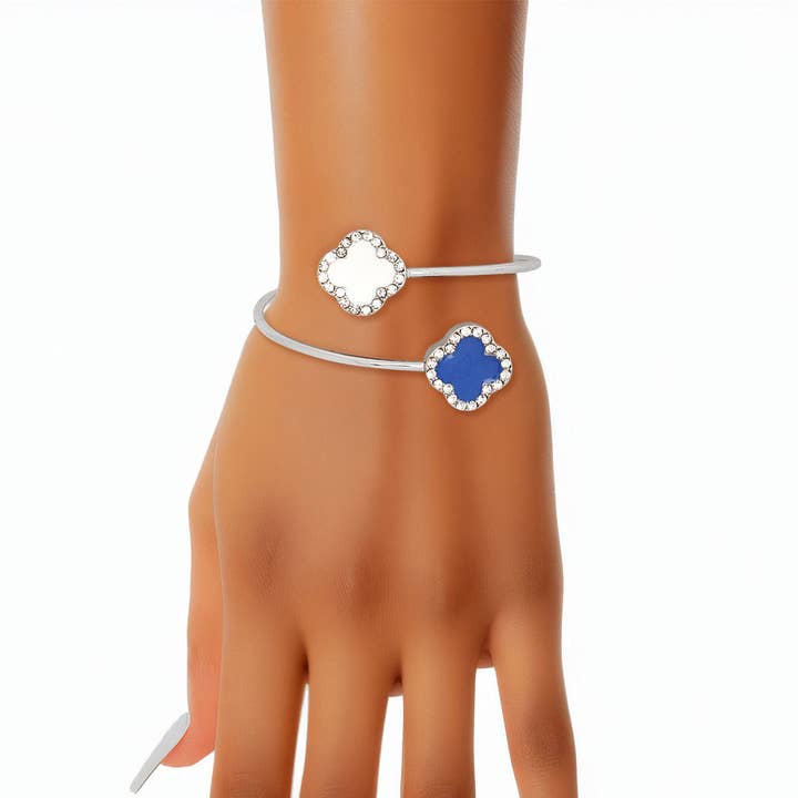 Blå og Hvid ZPB Sorority blå hvid stenkløver åben armbånd for engroshandel på Faire