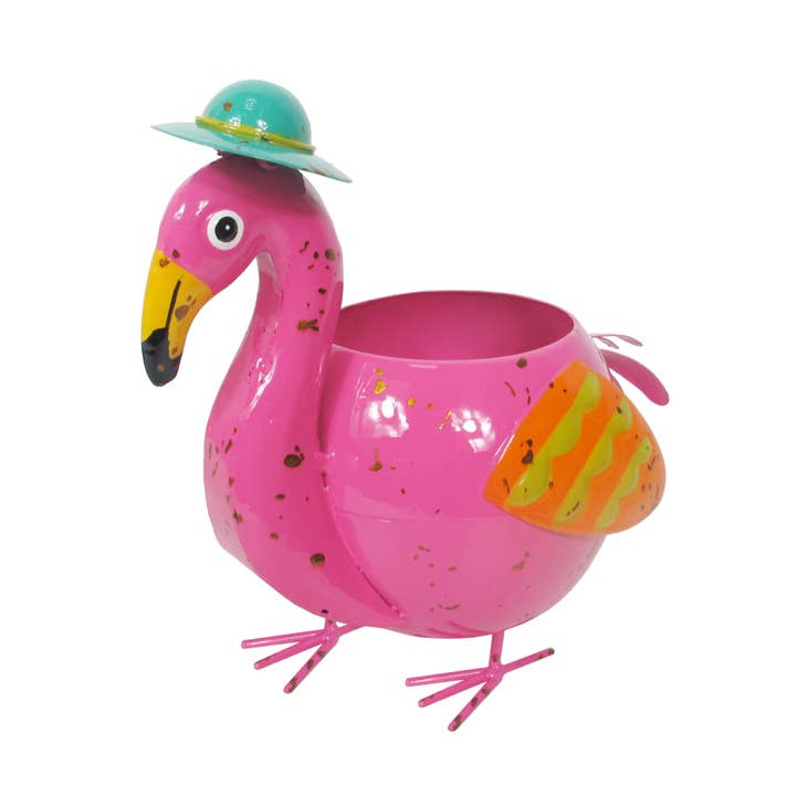 Painted and Enameled Mini Flamingo Planter for wholesale by Continental Art Center