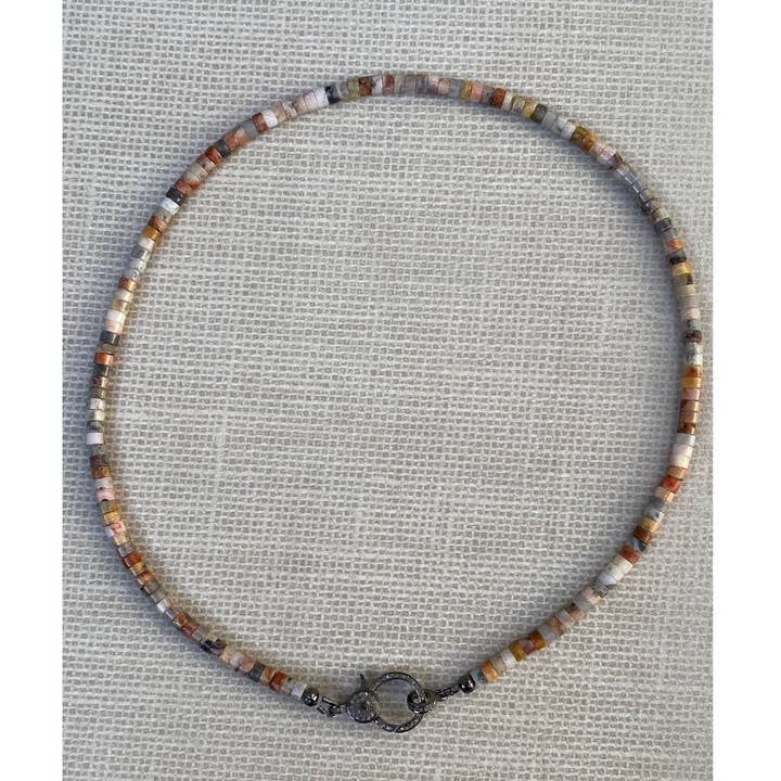 Imperial Jasper Beaded Necklace with Pave Diamond Clasp for wholesale by ILISSA MICHELE JEWELRY